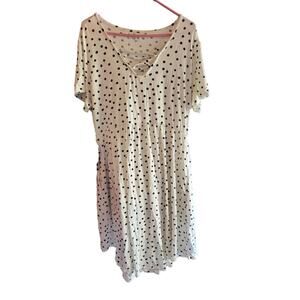 Maurices Midi Dress XXL Womens White Black Polka Dot V Neck Pullover Stretch